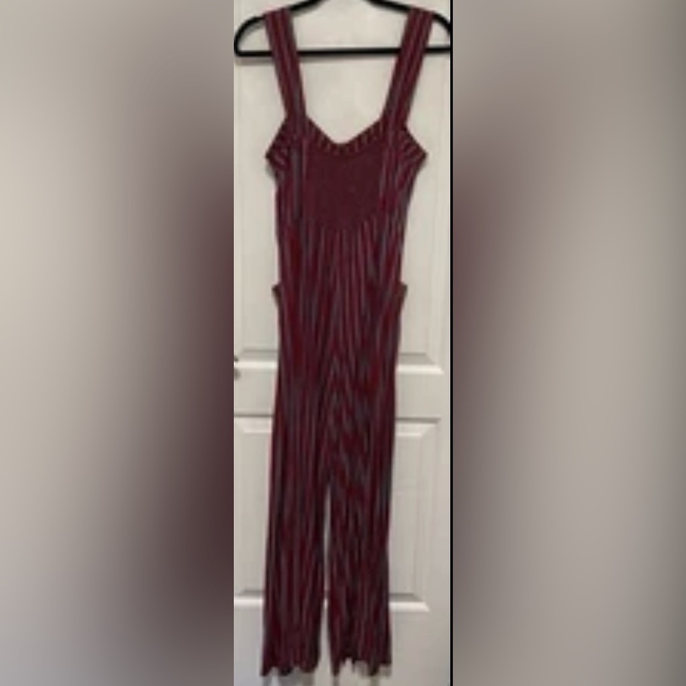 Free People City Girl Jumpsuit Striped Wide-Leg Retro Preppy Red Gray Size 12 - Picture 5 of 12